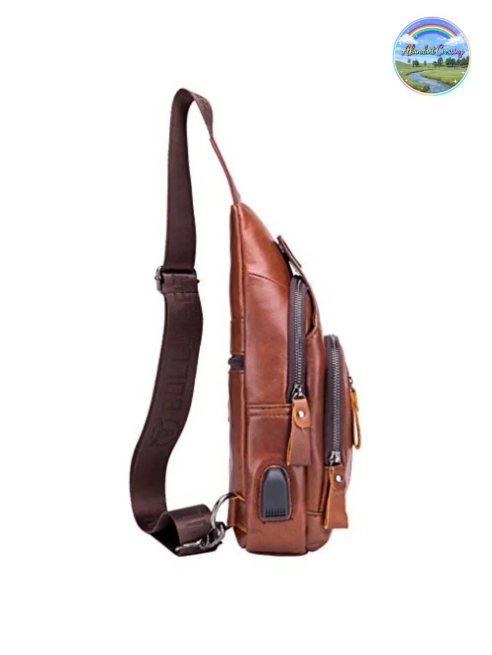 Genuine Leather Sling Bag Crossbody Chest Pack USB Charging Outdoor Travel